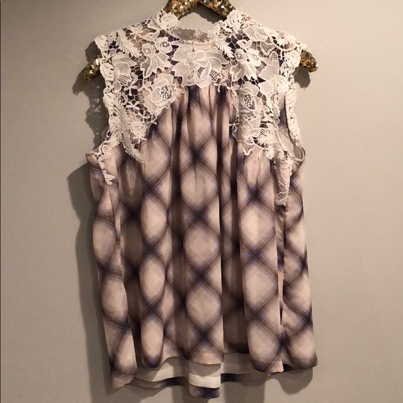 LOFT Tops - loft | plaid crochet blouse